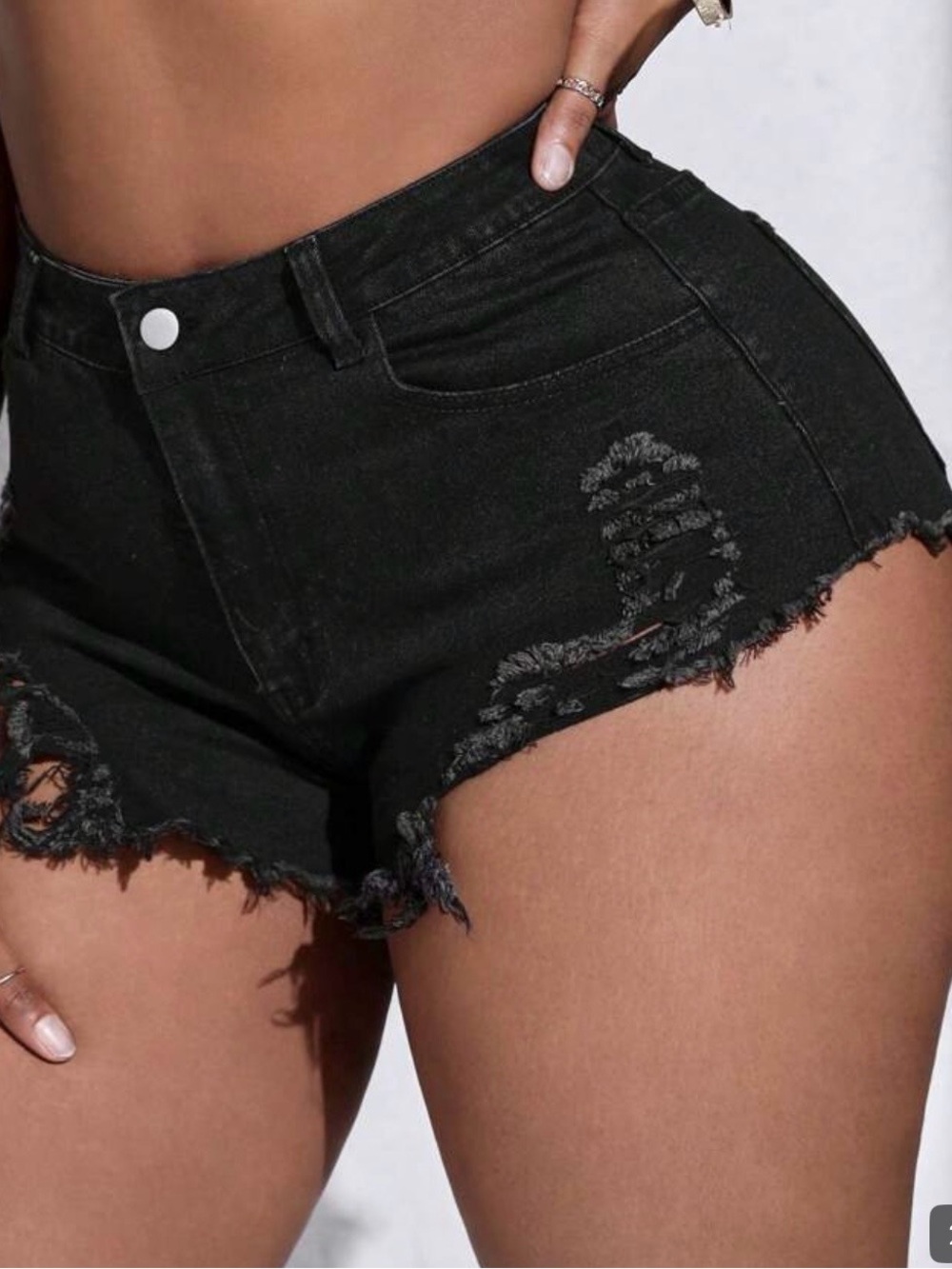 High-Waisted Black Distressed Denim Shorts - Women